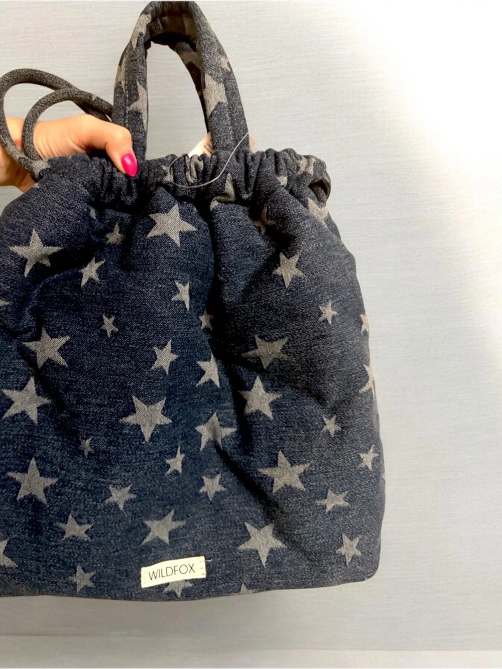Wildfox Blue Star-Print Denim Drawstring Backpack